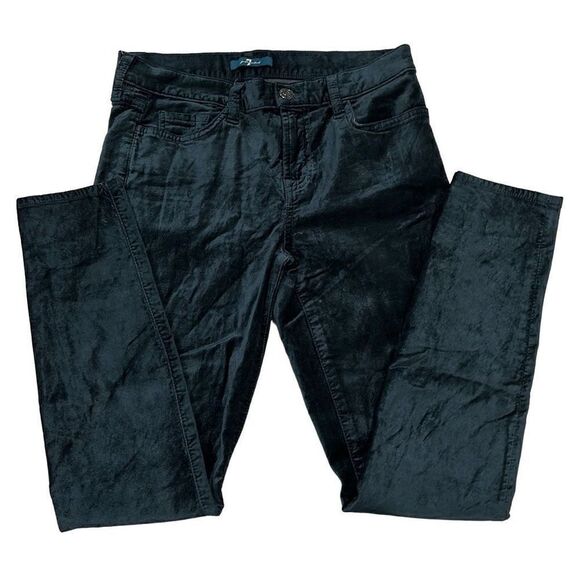 7 FOR ALL MANKIND SFAM Velour Velvet Dark Teal Ankle Cropped Stretchy Skinny Jea - Picture 1 of 8